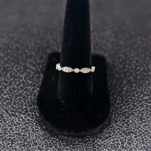 14K White Gold Diamond Milgrain Marquise Ring Vtg Style Stackable Wedding Band